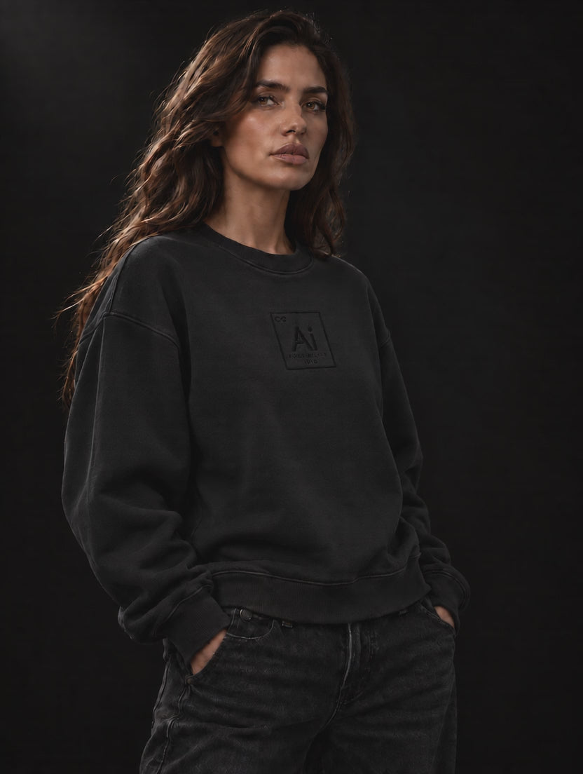 Model wearing the Possibility Crewneck in washed black, short video